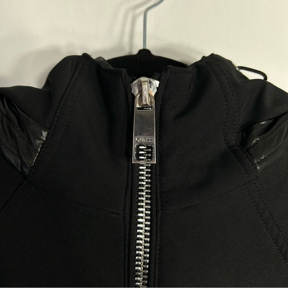 Guess Black Water Resistant Faux Fur Hood Quilted Puffer Moto Fitted Coat Size S - Picture 5 of 16
